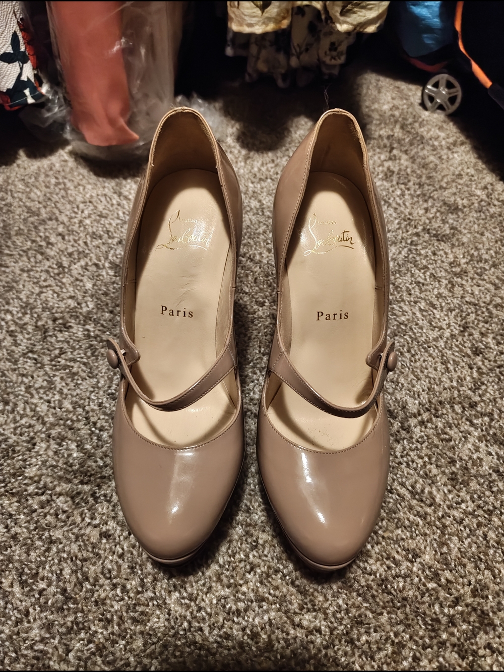 Christian Louboutin Beige Patent Mary Jane Pumps